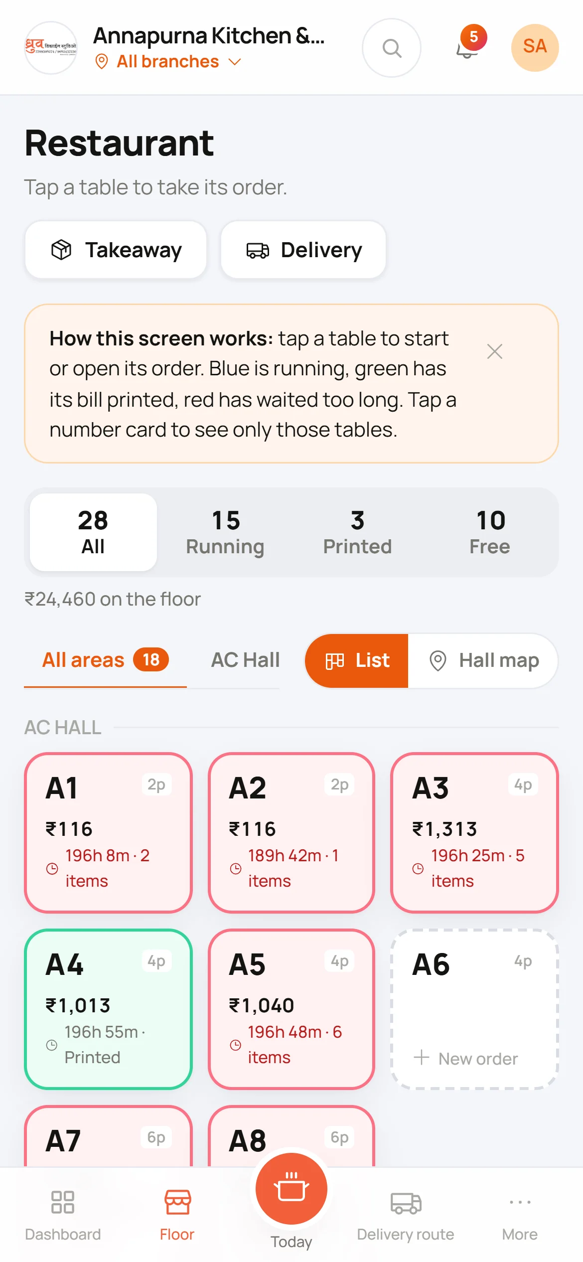 Tables, kitchen and bills in sync on mobile